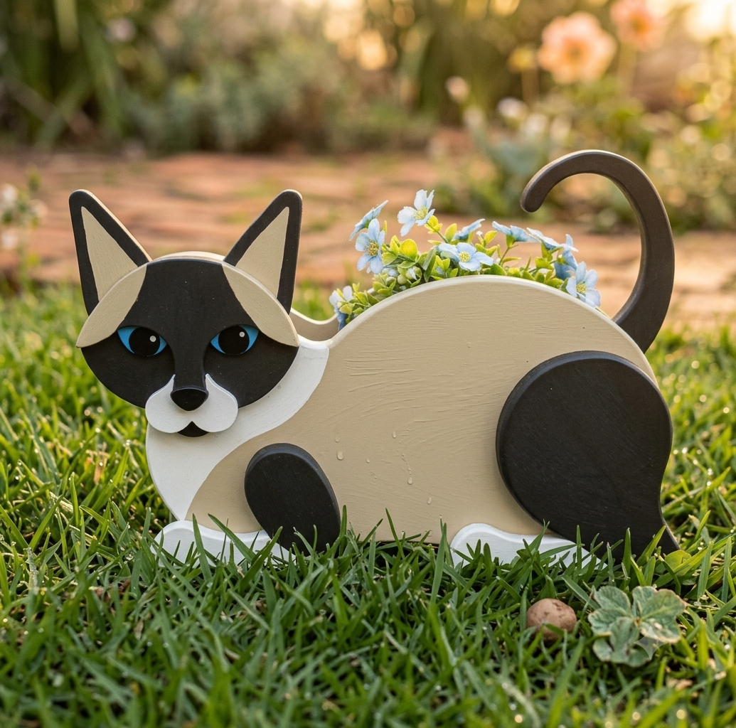 Siamese cat-shaped desk planter by Rootly