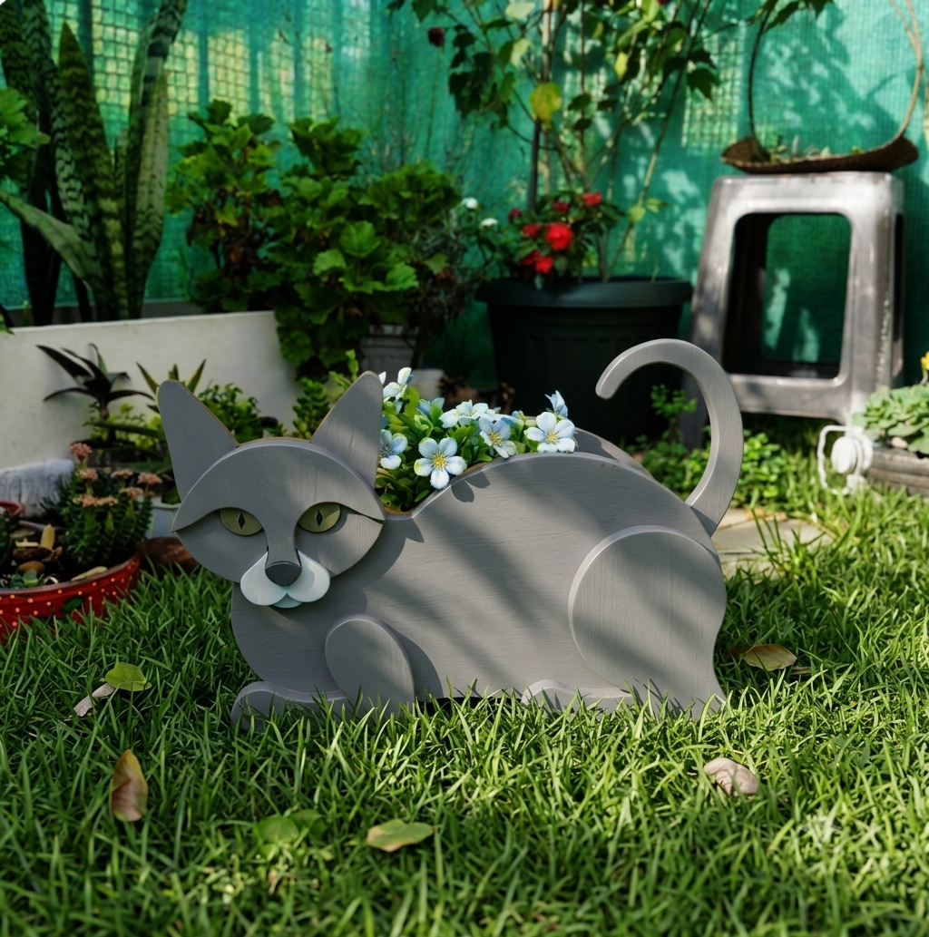 British Shorthair cat-shaped desk planter by Rootly