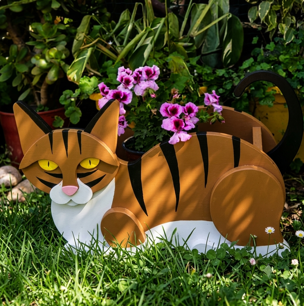 Orange and white cat-shaped desk planter by Rootly