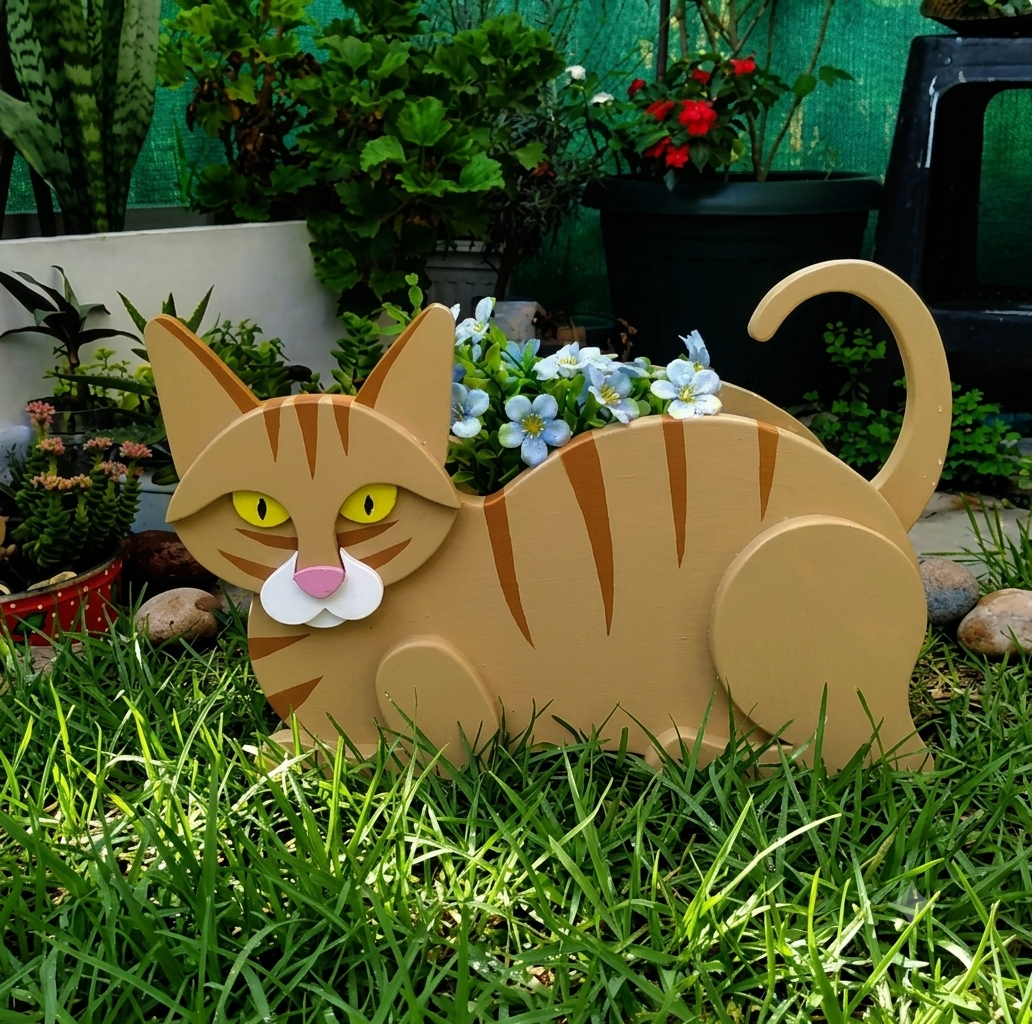 Yellow cat-shaped desk planter by Rootly